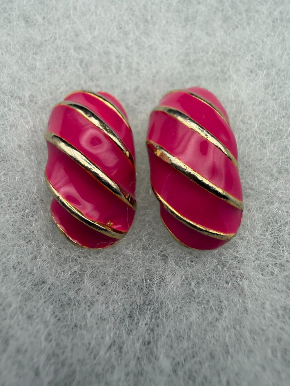 Vintage Pink & Gold-Tone Enamel Earrings